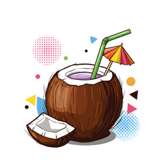 Tropical coconut drink in pop art style