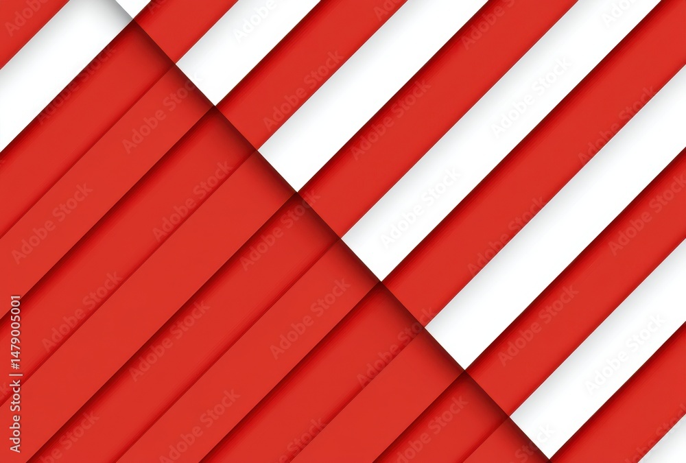 Poster geometric pattern of red and white diagonal stripes.