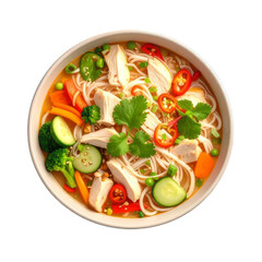 Delicious Chicken Noodle Soup with Fresh Vegetables A Top View Image of Asian Cuisine