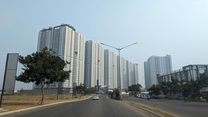 Modern Cityscape with High-Rise Buildings and Road