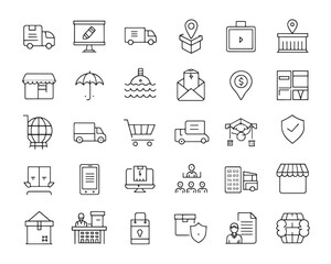 Black and White Line Icons for Ecommerce and Dropshipping Concepts