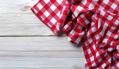Crisp red and white checkered cloth draped on a light wood surface.