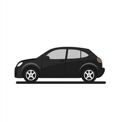 Obraz premium Simple black car illustration. Side profile view of a modern hatchback vehicle. Dark, solid color with minimal detailing