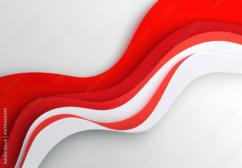 Poster abstract design with red and white flowing curves.
