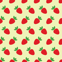 Vector summer pattern with red strawberries on a light yellow background