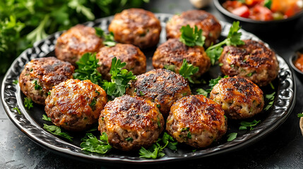 Fototapeta premium A plate of meatballs with parsley on top