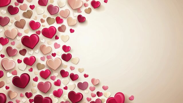 Sfondo con cuoricini rossi e sfumature di rosa su sfondo nero, crema o bianco, pink and cream hearts, love heart red on black background