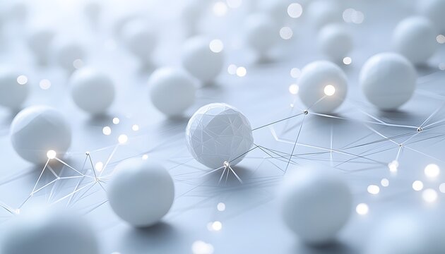 Abstract design of interconnected white spheres.
