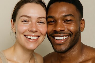 Happy diverse couple smiling