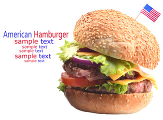 American hamburger on white background isolated