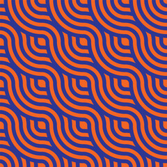 Bold Retro Seamless Geometric Pattern – Blue Arcs on Vivid Red Background