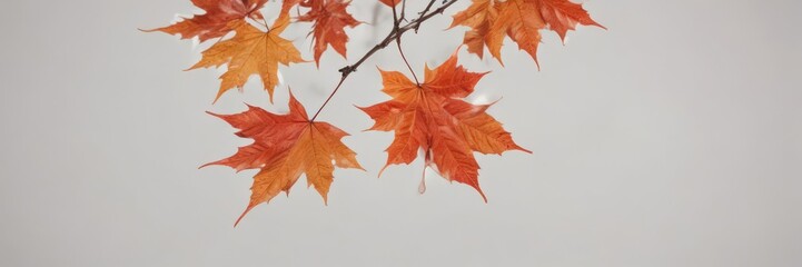 Fototapeta premium Crisp, vibrant red and orange maple leaves falling against a stark white backdrop , white, red maple leaf, leaves