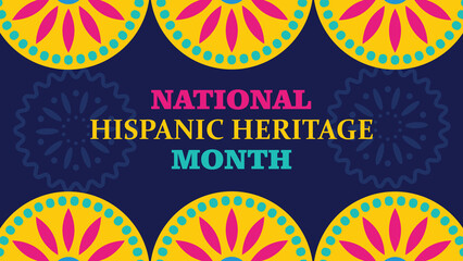 Hispanic heritage month. Vector web banner, poster, card for social media and networks. Greeting with national Hispanic heritage month text, Papel Picado pattern, perforated paper on blue background