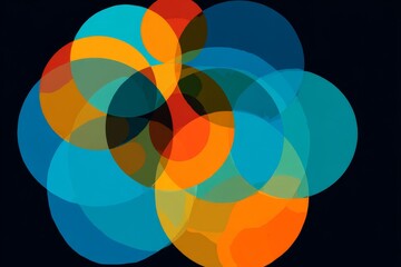 Obraz premium Colorful overlapping circles design on dark background.