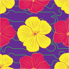 Purple background with stylish designer line with the flower, Darker pink and Yellow flower pattern