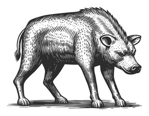 Realistic Vintage Style Vector Illustration of a Wild Boar