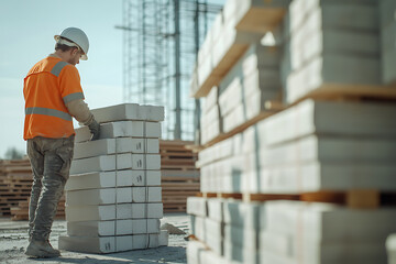 Fototapeta premium Construction Worker Handling Building Materials