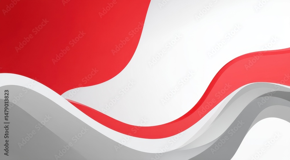 Poster abstract design with flowing shapes in red and gray.