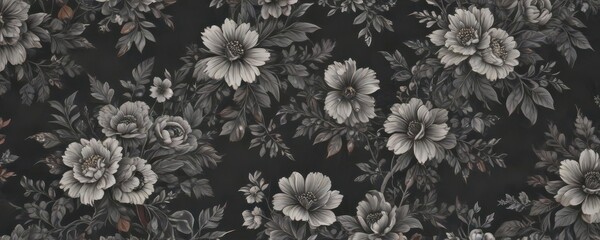 Fototapeta premium Subtle charcoal floral wallpaper, seamless pattern , background image, stylish