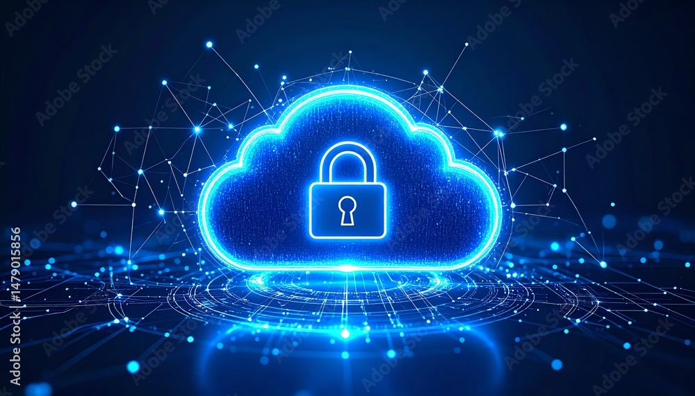 Aufkleber a digital cloud icon with a padlock, symbolizing secure data storage and cybersecurity, set against 
