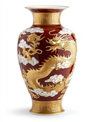 Ornate dragon vase with intricate gold detailing against a plain background, showcasing craftsmanship