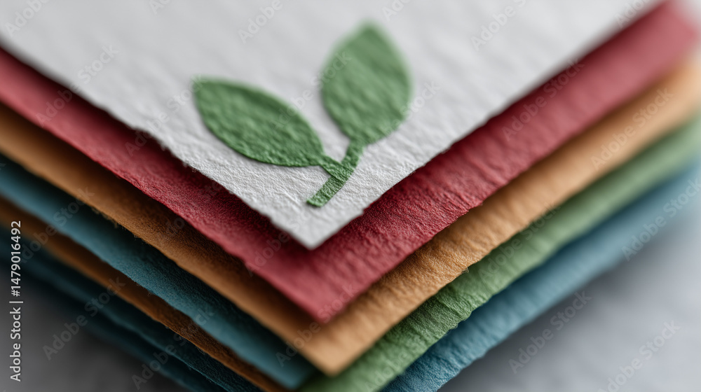 Aufkleber layers of nature: a close-up shot unveils a stack of textured, eco-friendly paper in an array of ear