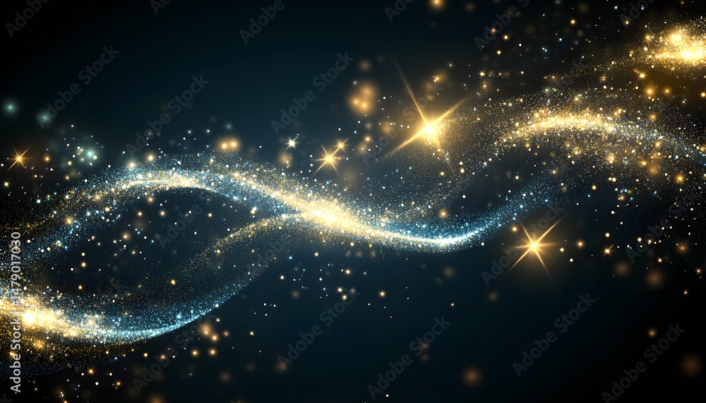 Poster abstract swirling design of luminous particles.