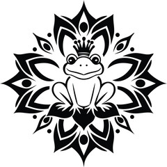 Frog sitting on a lotus flower isolated vector icon, frog sitting on a lotus flower silhouette vector art, frog sitting on a lotus flower line art vector illustration