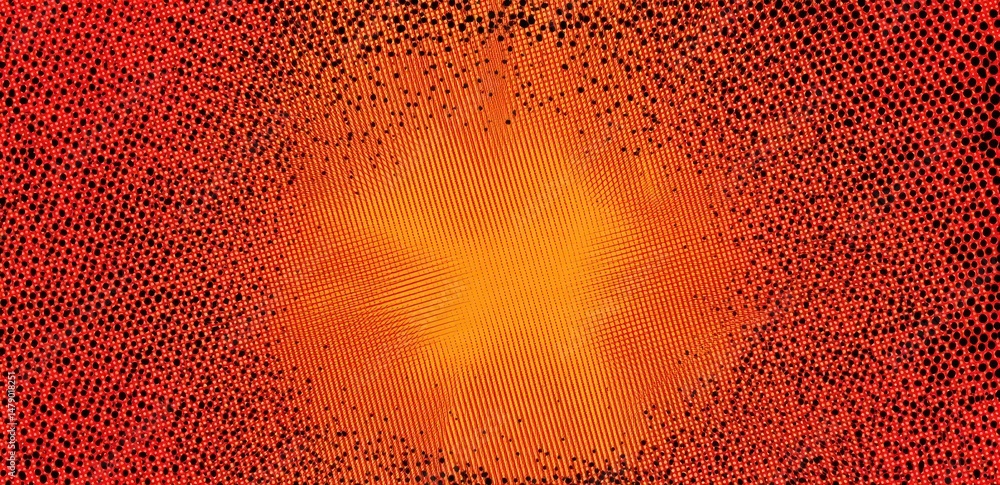 Poster radiating orange and red textured pattern design.