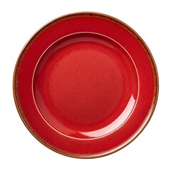 Empty red plate top view isolated on white background
