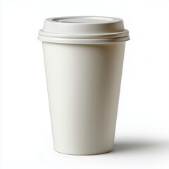 Plain white paper coffee cup on plain bright white background no shadows, disposable drinkware, realistic product photo