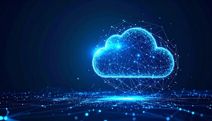 A glowing cloud composed of interconnected nodes, representing digital data and technology in a futuristic, abstract style