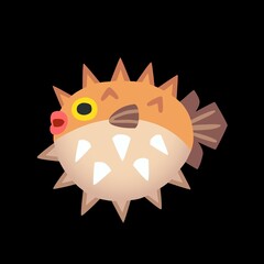 Cute, cartoon-style pufferfish illustration. Perfect for children's books, websites, or playful designs.  High-resolution image.