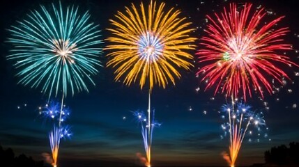 Colorful fireworks exploding in the night sky