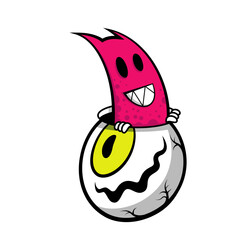 Cartoon character with pink body and large eye, showcasing creativity and whimsical design in a playful style