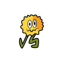 Cartoon character with playful expression and vibrant colors walking confidently on green legs