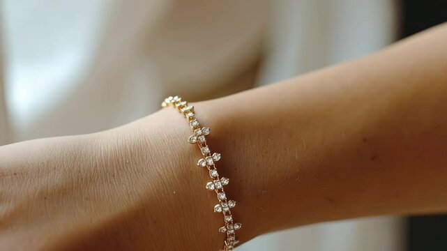 Elegant gold bracelet with sparkling diamonds, luxurious fashion accessory for your wrist.