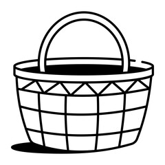 A hand drawn style icon depicting woven basket
