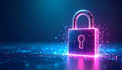 A glowing digital padlock surrounded by abstract connections, symbolizing cybersecurity and data protection in a futuristic environment