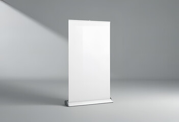Blank white vertical banner stand on isolated background, ideal for advertising, exhibitions, trade shows, or marketing presentations.