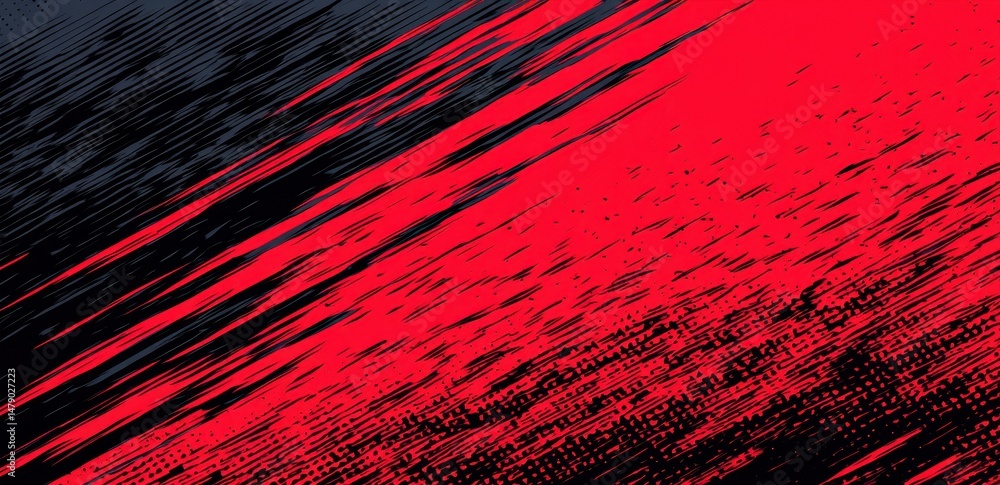 Poster dynamic abstract design with red and black hues.