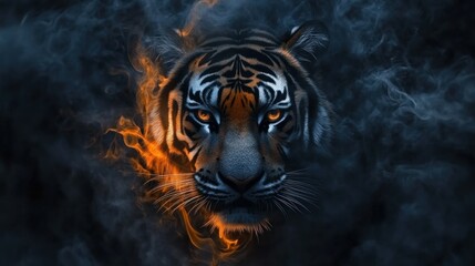 A tiger head filled with smoke emerged from the shadows