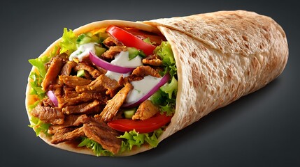 Chicken and Beef Shawarma Roll with Fresh Veggie Filling