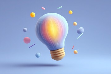 Naklejka premium Light bulb idea innovation concept creative inspiration solution think knowledge brainstorm imagination success 3d