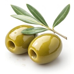 Glossy Pitted Olives Isolated on White Background

