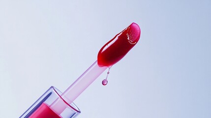 Red lip gloss applicator with dripping gloss