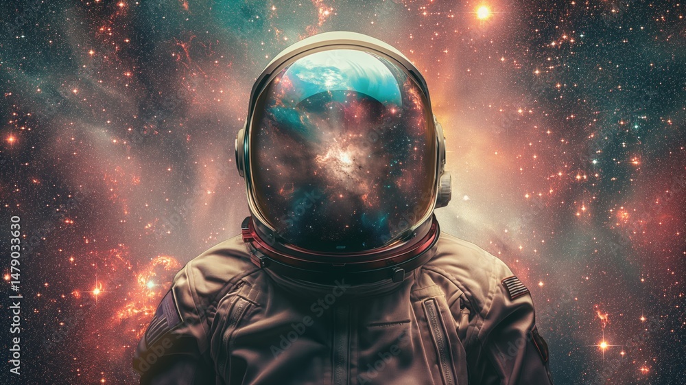 Poster cosmic journey of an artificial intelligence wanderer exploring the vastness of space