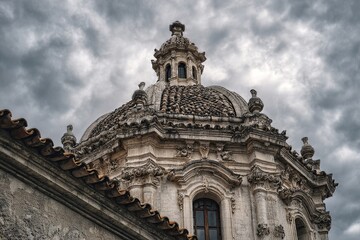 Obraz premium The architecture of St Vitus Cathedral in Prague, a significant European landmark and religious building, showcases its old and historic grandeur against the sky