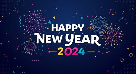 Obraz premium Vibrant 2024 New Year's Eve Fireworks Digital Illustration