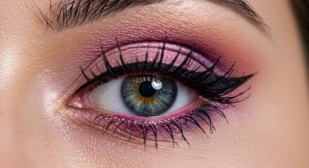 Fototapeta premium Close-up: Eye Makeup with Pink and Black Eyeliner